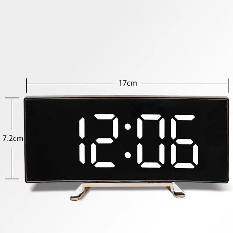 LED Mirror Alarm Clock Large Curved Digital Desktop Smart Silent Living Room
