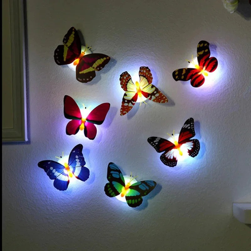 Colorful LED Butterfly Wall Night Light Stickable Glowing Decorative Home Lamp