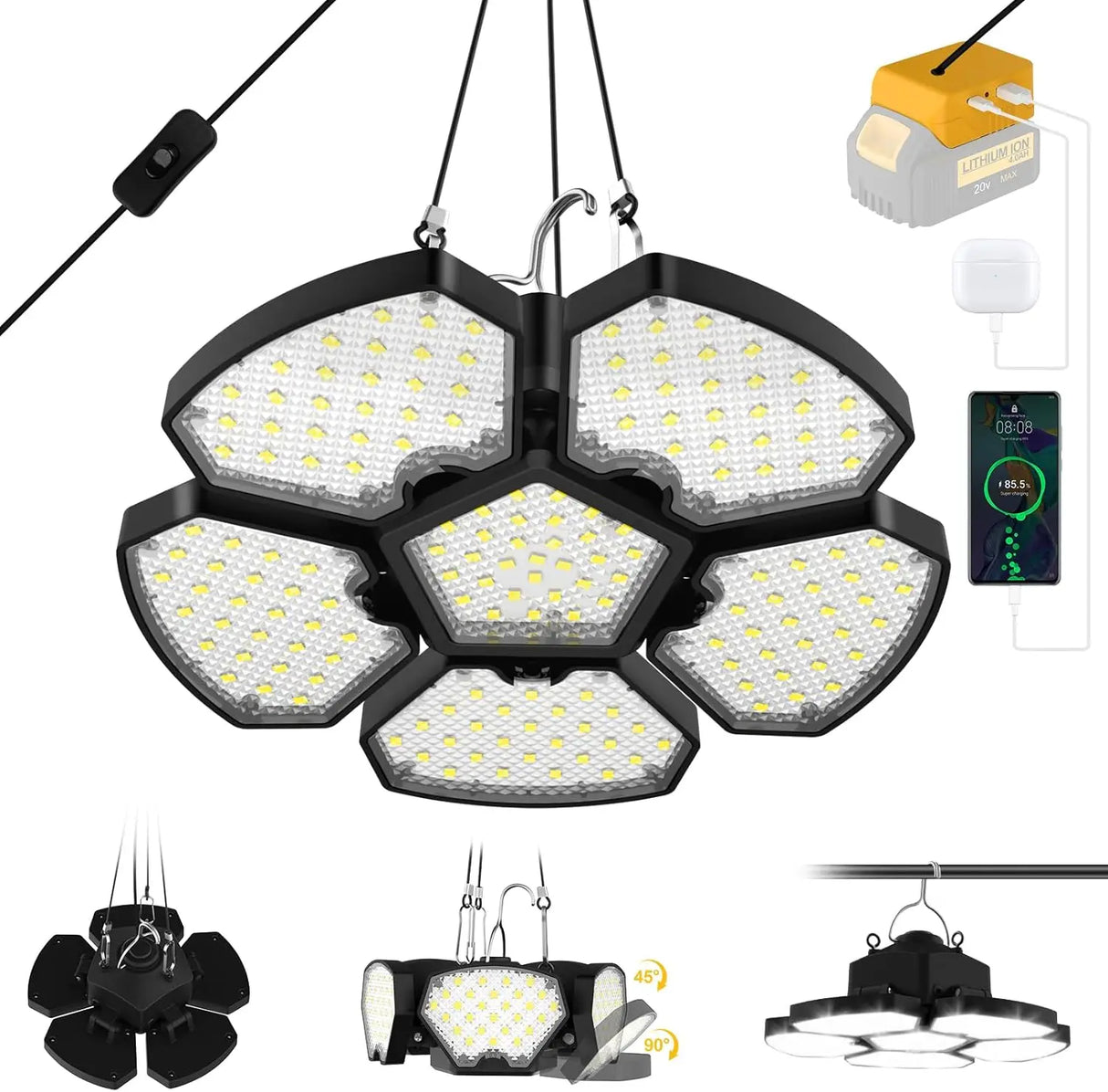 Battery Operated LED Work Light 20V Outdoor Camping Garage Emergency Floodlight