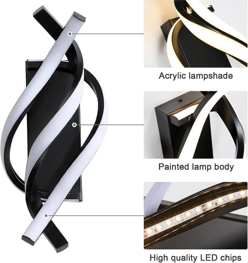 Curved Spiral LED Wall Lamp – Modern Light Fixture for Bedroom, Living Room, Hall