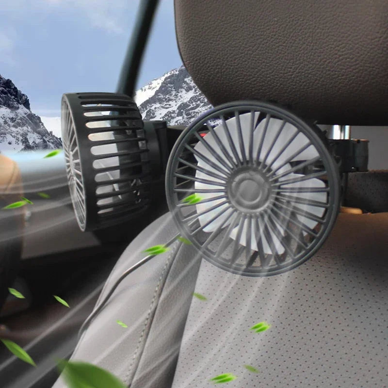 Dual Head USB Car Fan 3-Speed 360° Adjustable Portable