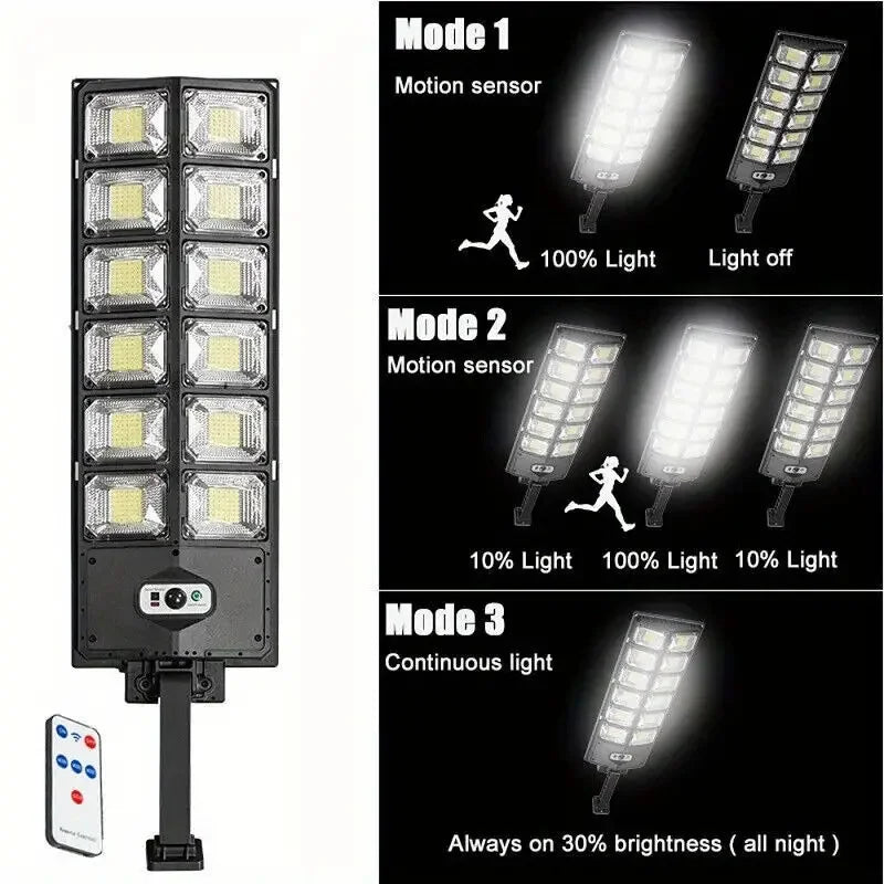 504LED Solar Street Light Outdoor Motion Sensor Remote Control Waterproof 4300mAh