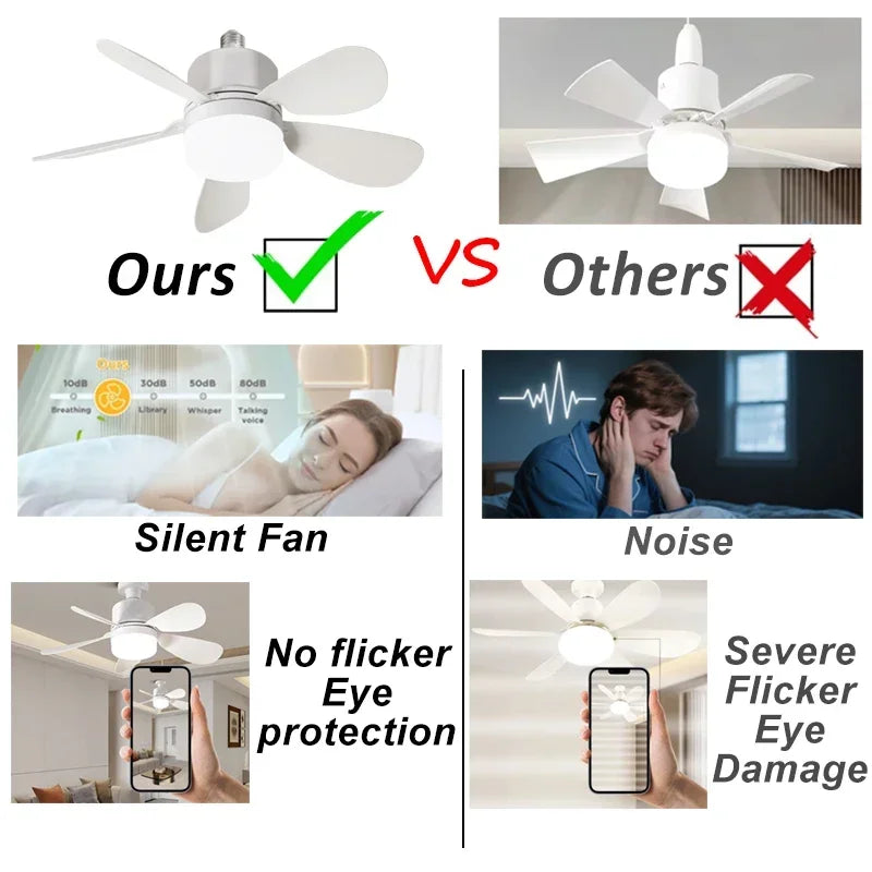 E27 Socket Fan Light 2-in-1 LED Ceiling Fan with Remote