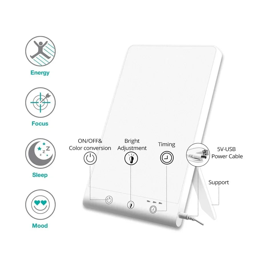 10000 Lux SAD Light Daylight Therapy Lamp Touch Dimmable UV-Free Happy Mood Light