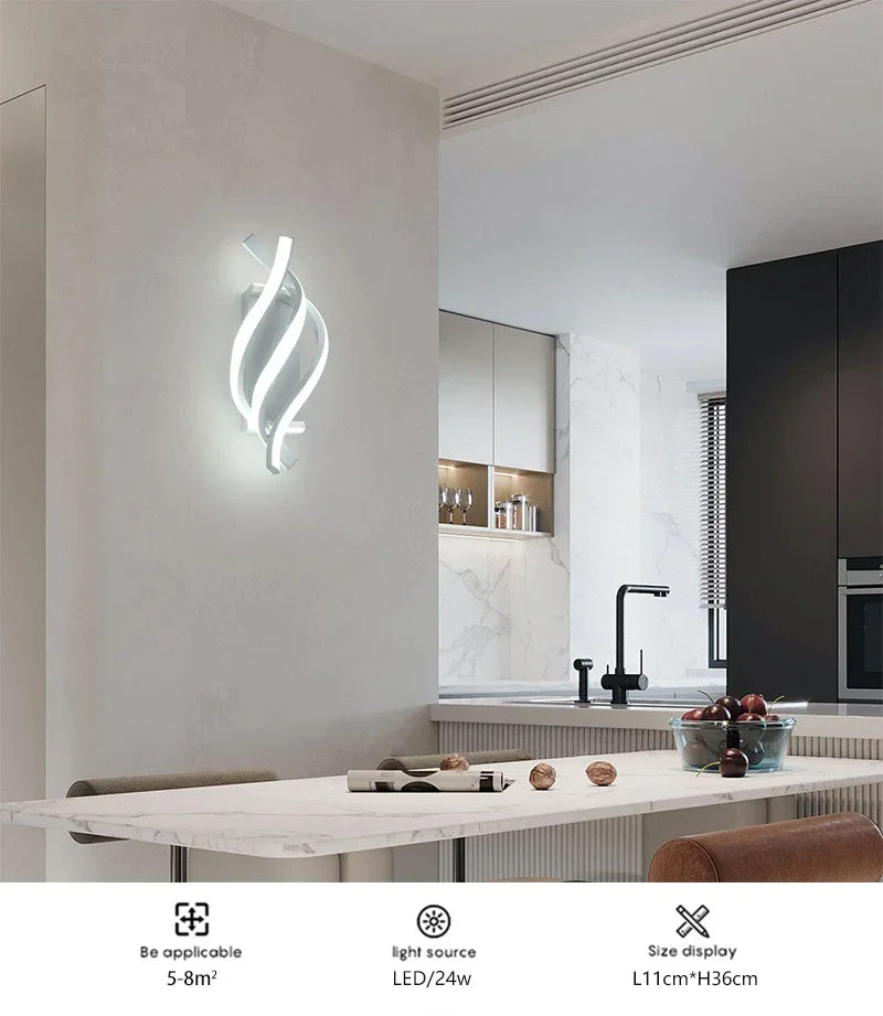 Curved Spiral LED Wall Lamp – Modern Light Fixture for Bedroom, Living Room, Hall