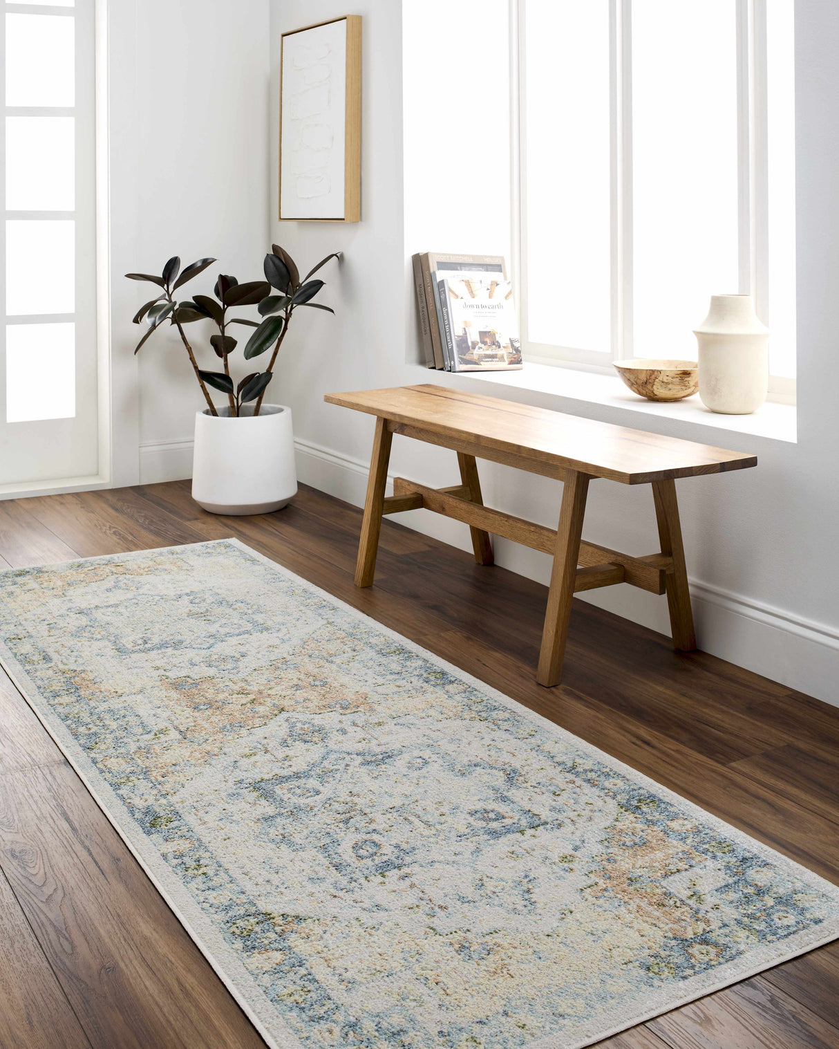 Neta Orange & Light Blue Washable Area Rug