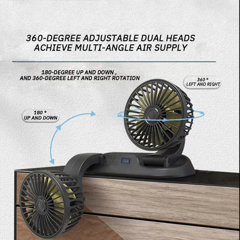 Dual Head Car Cooling Fan 2-Speed USB 5V 12V 24V