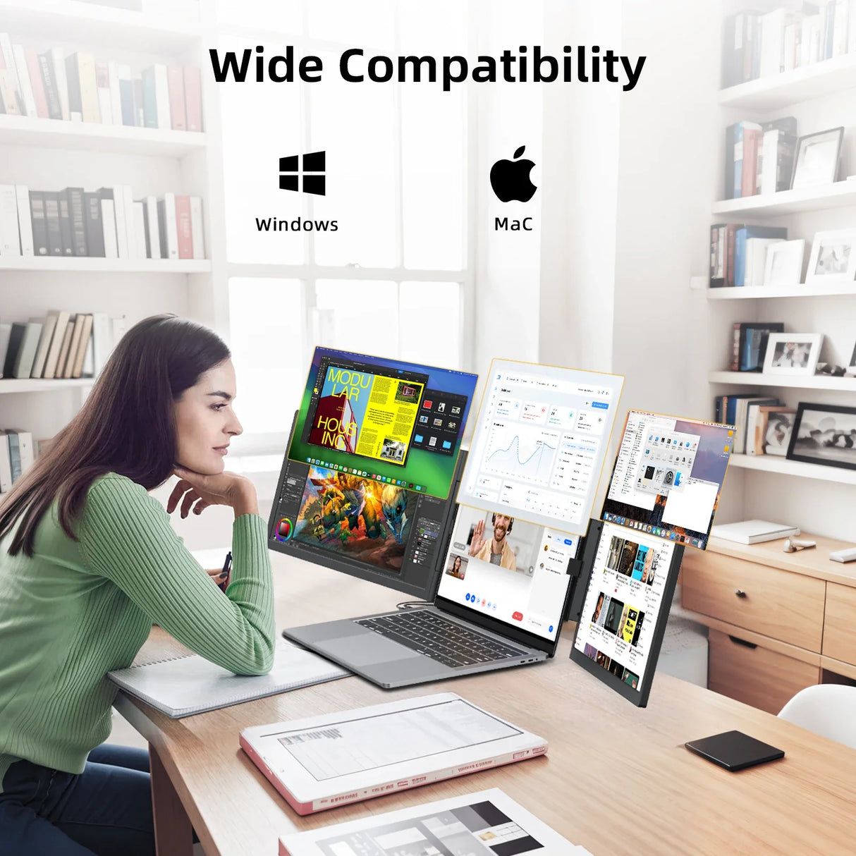 14" Dual Laptop Monitor Amoudo FHD IPS USB-C Portable Triple Screen Windows Mac Xbox