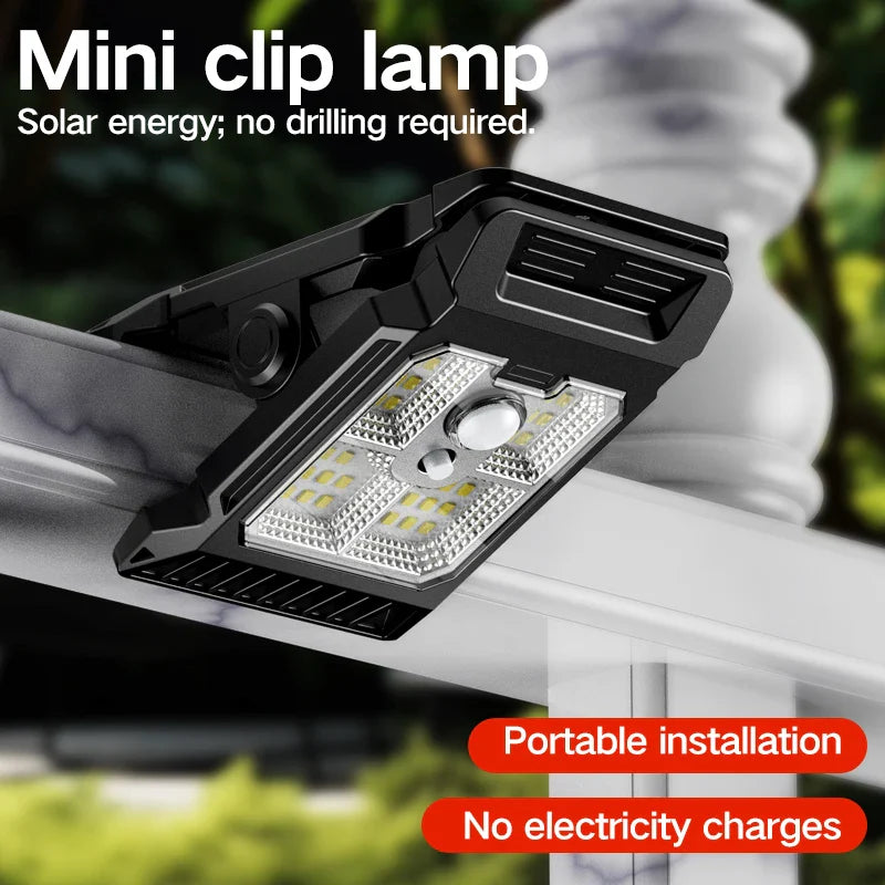 Solar Motion Sensor Garden Light Outdoor Courtyard Lawn Clip-On LED Lamp