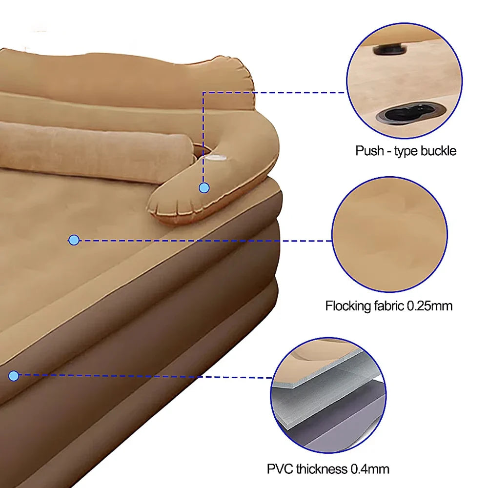 Gray 2-Person Inflatable Air Mattress 48cm High Folding Bed for Camping Home