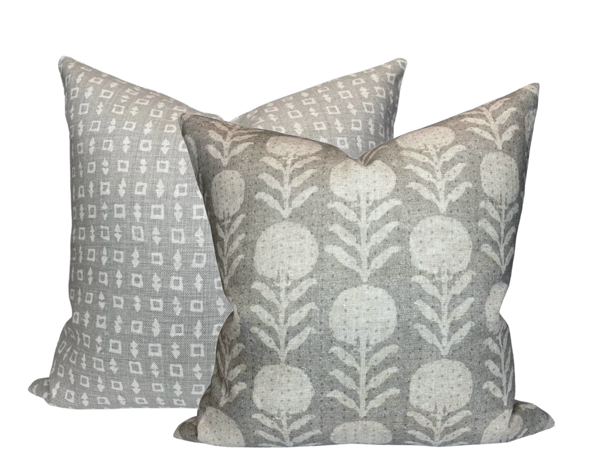Zinnia Pillow Cover in Sand Grey, McLaurin + Piercy Textiles