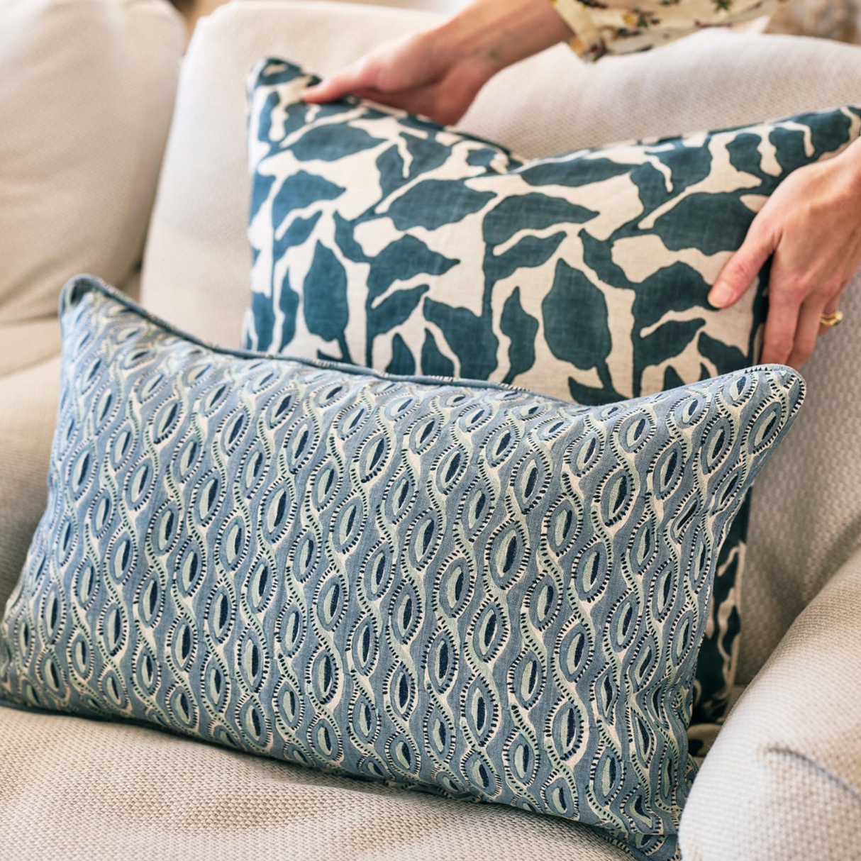 Flores Pillow Cover in Pacific Blue, Walter G Pillows, Decorative Throw Pillows