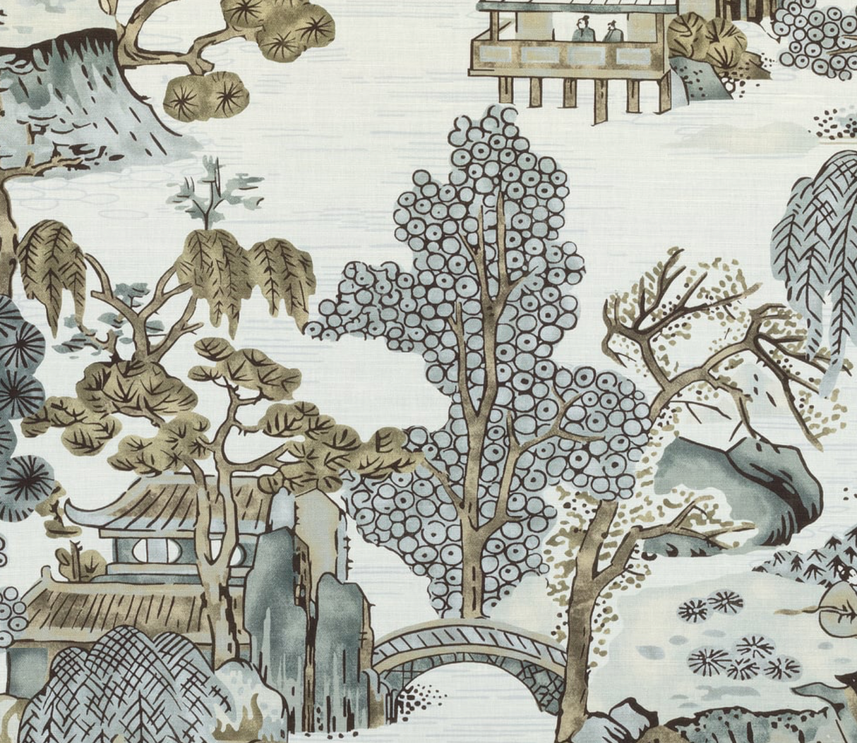 Asian Scenic Pillow Cover in Grey