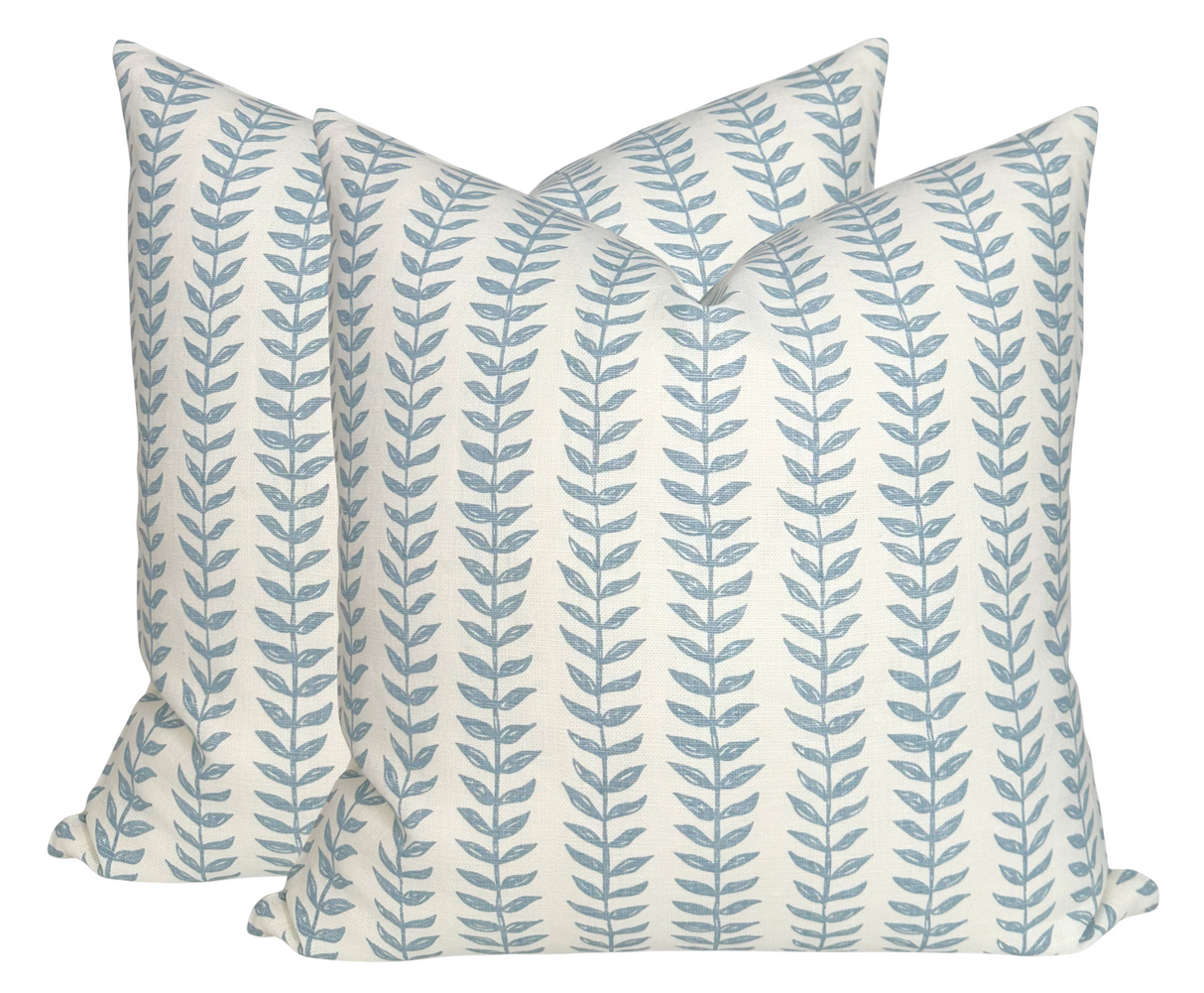 Willow Floral Linen Pillow Cover in Blue, Merika Meyer Textiles