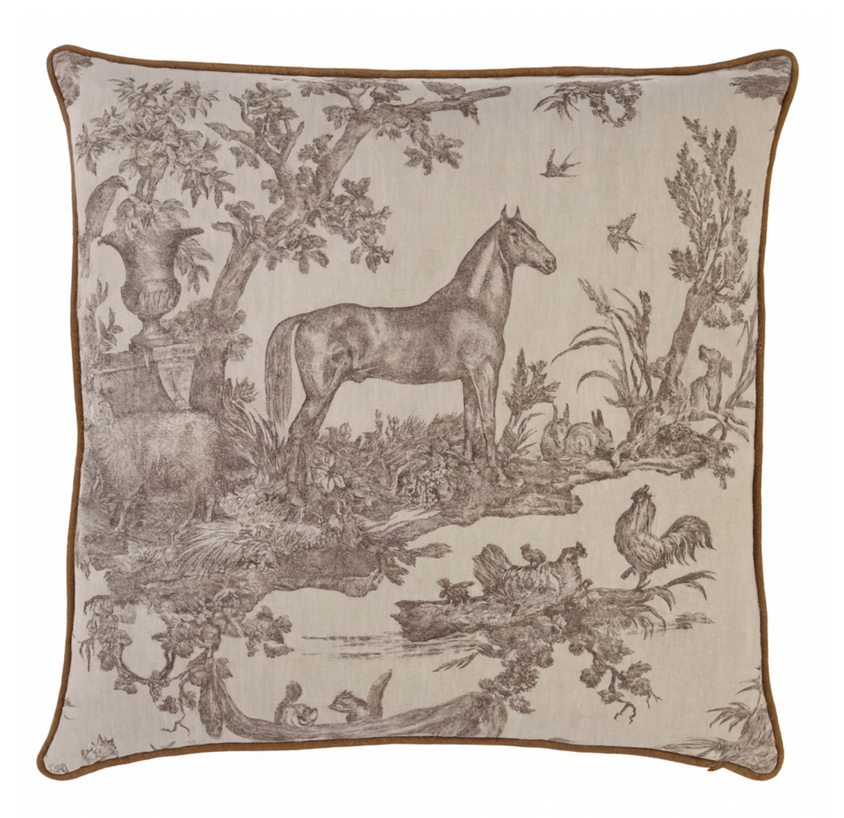 Western Toile Pillow Cover in Sepia Brown, Schumacher Textiles