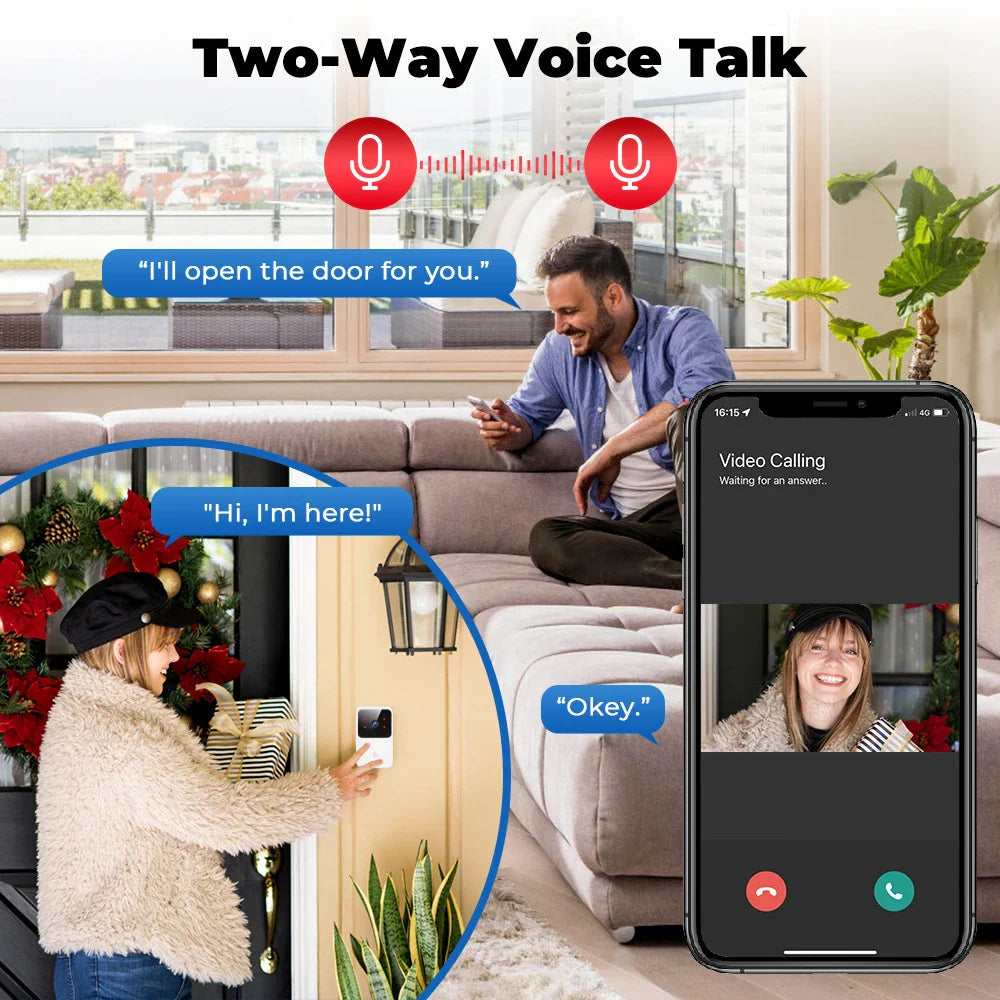 Wireless Smart Video Doorbell WiFi Security Camera Night Vision 2 Way Audio