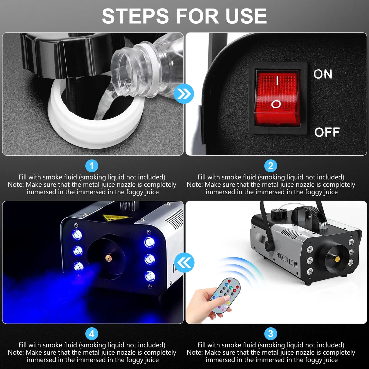 1200W Smoke Fog Machine with RGB 6LEDs Remote Stage Haze Generator for Parties