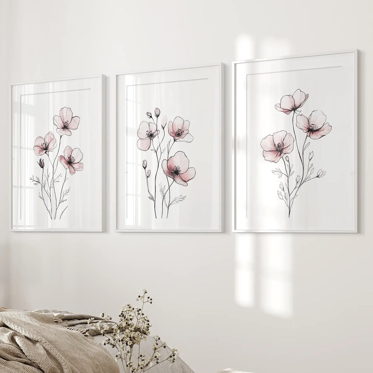 Floral Minimalist Art Posters. 3 Piece Wall Decor