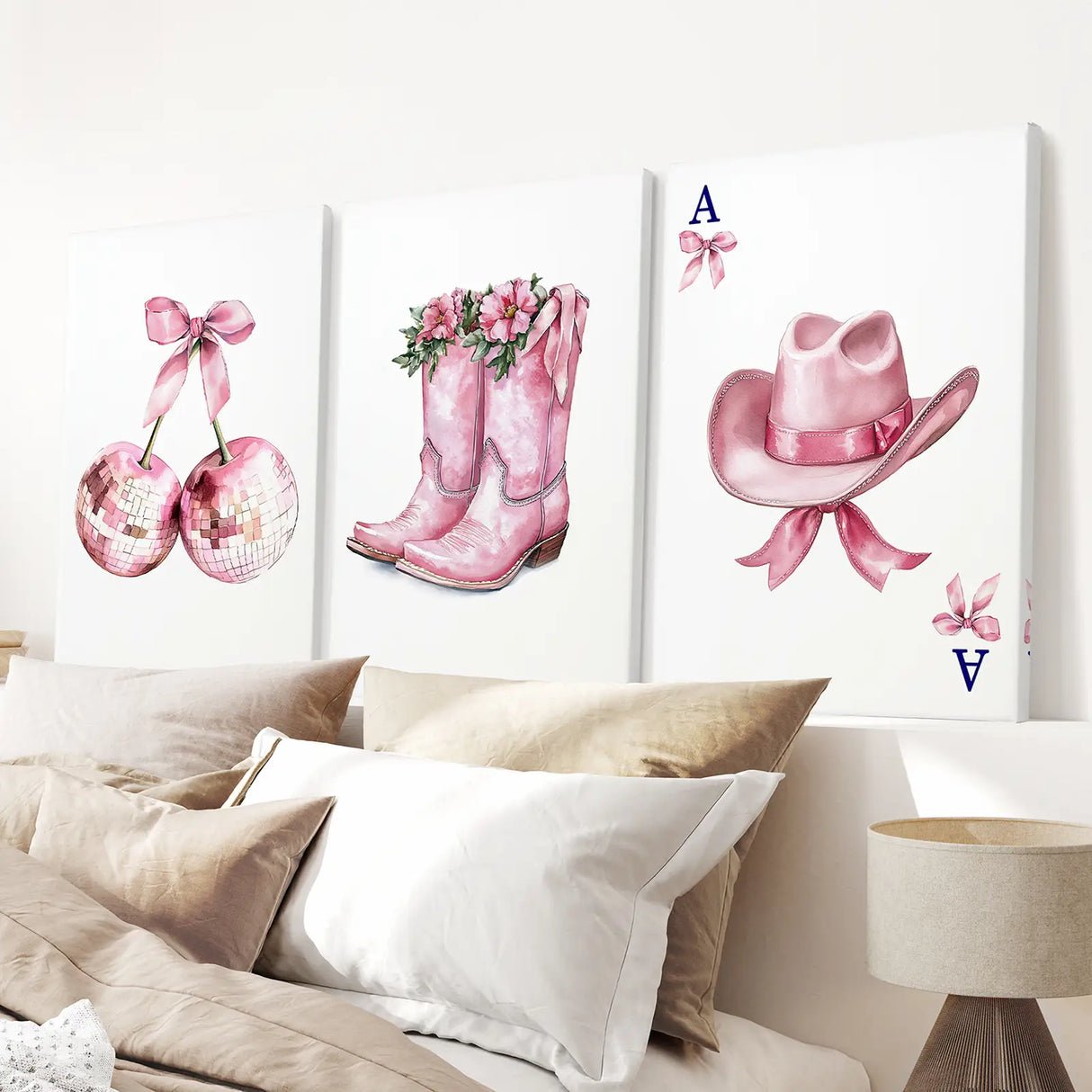 Cowgirl Hat and Boots Wall Art Pink Poster Set