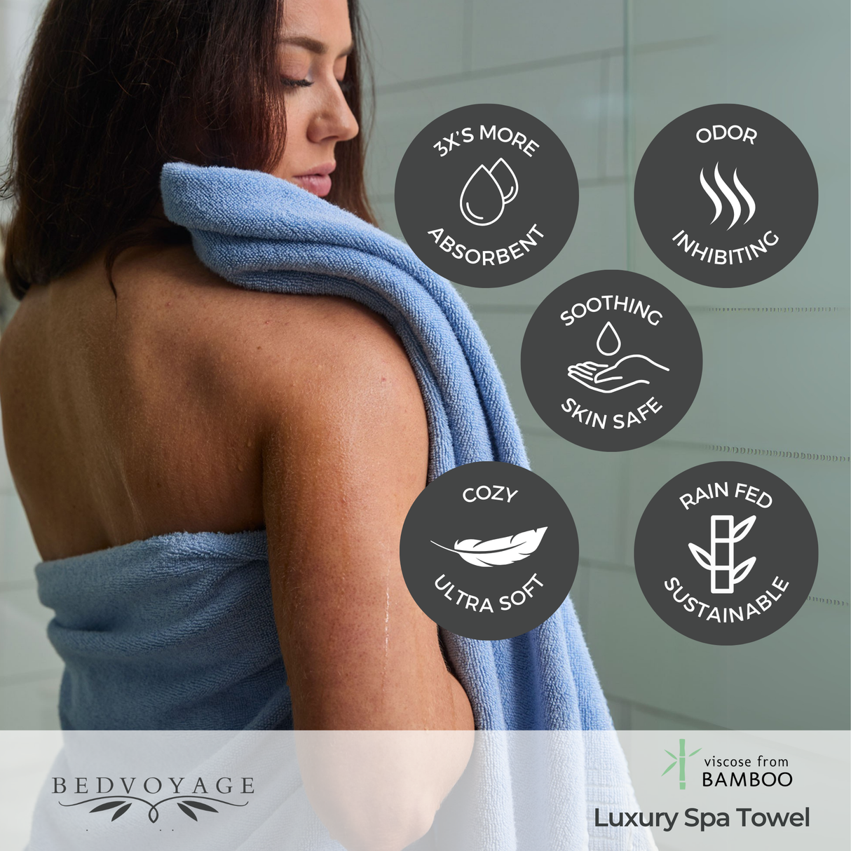 Bamboo Cotton Spa Towel Set - Viscose from Bamboo + Cotton - 6pc Set - Ocean