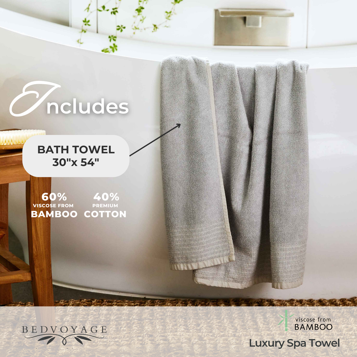 Bamboo Cotton Spa Bath Towel - Viscose from Bamboo + Cotton – Stone