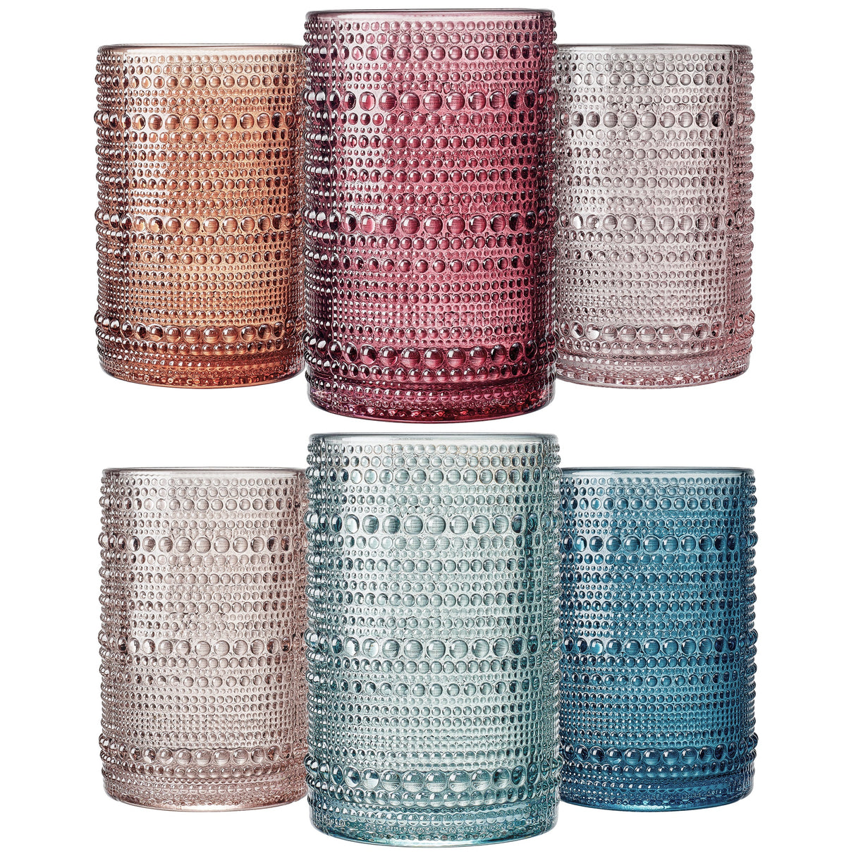 Tonal Hobnail Highball Glassware, Spring, Set of 6