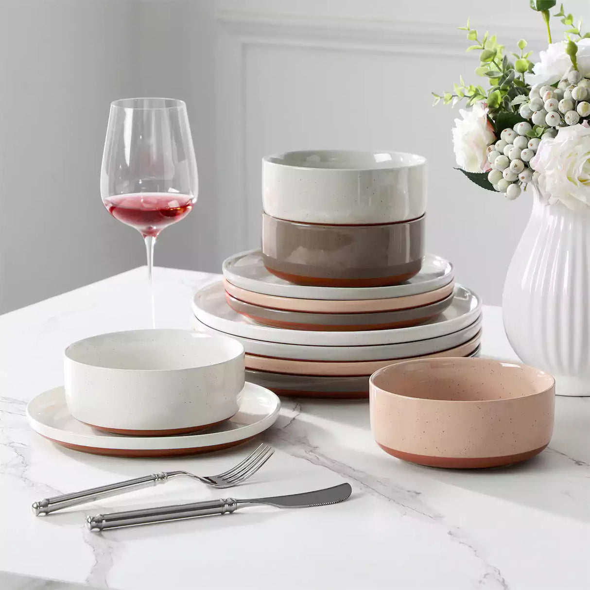 Tara Pink 12 Piece Dinnerware Set