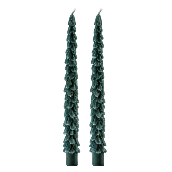 Green Tree Taper Candles - Set of 2