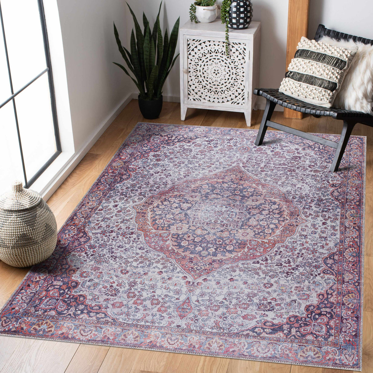 Red Cael Tumble Dry Washable Rug - Promo