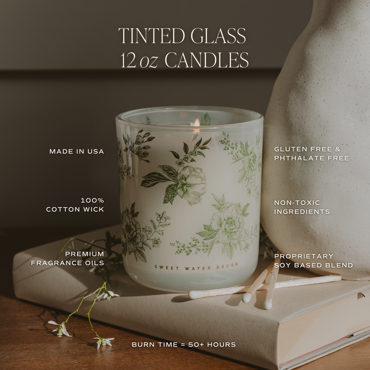 Green Delft Soy Candle - White Translucent Tinted Glass Jar - 12 oz