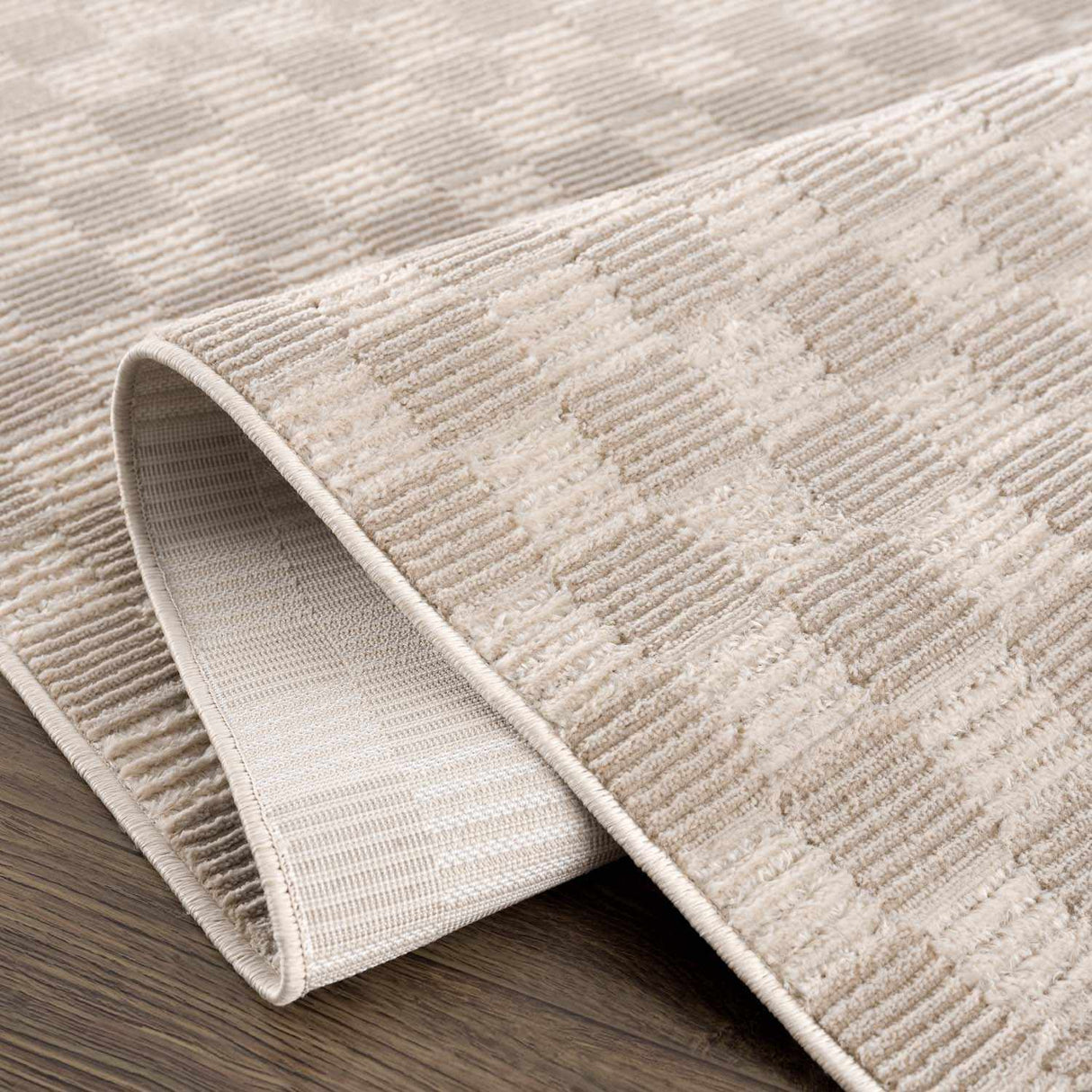 Truls 3D Checkered Washable Rug - Biscotti