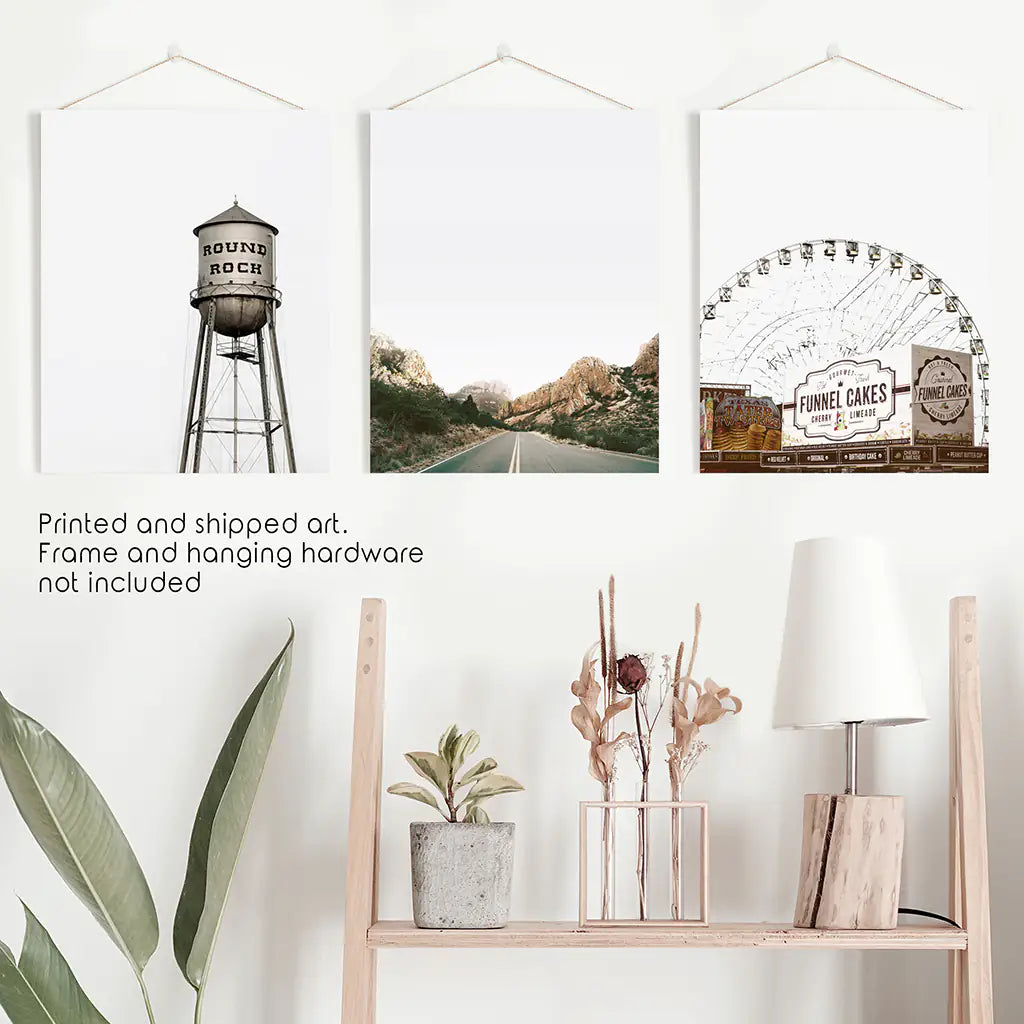 Texas Travel Set of 3 Prints. Water Tower, Ferris Wheel, Road