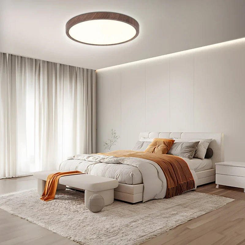 Ultra-Thin Flush Mount Ceiling Light with Wood Frame – LED Indoor Lighting for Modern Interiors