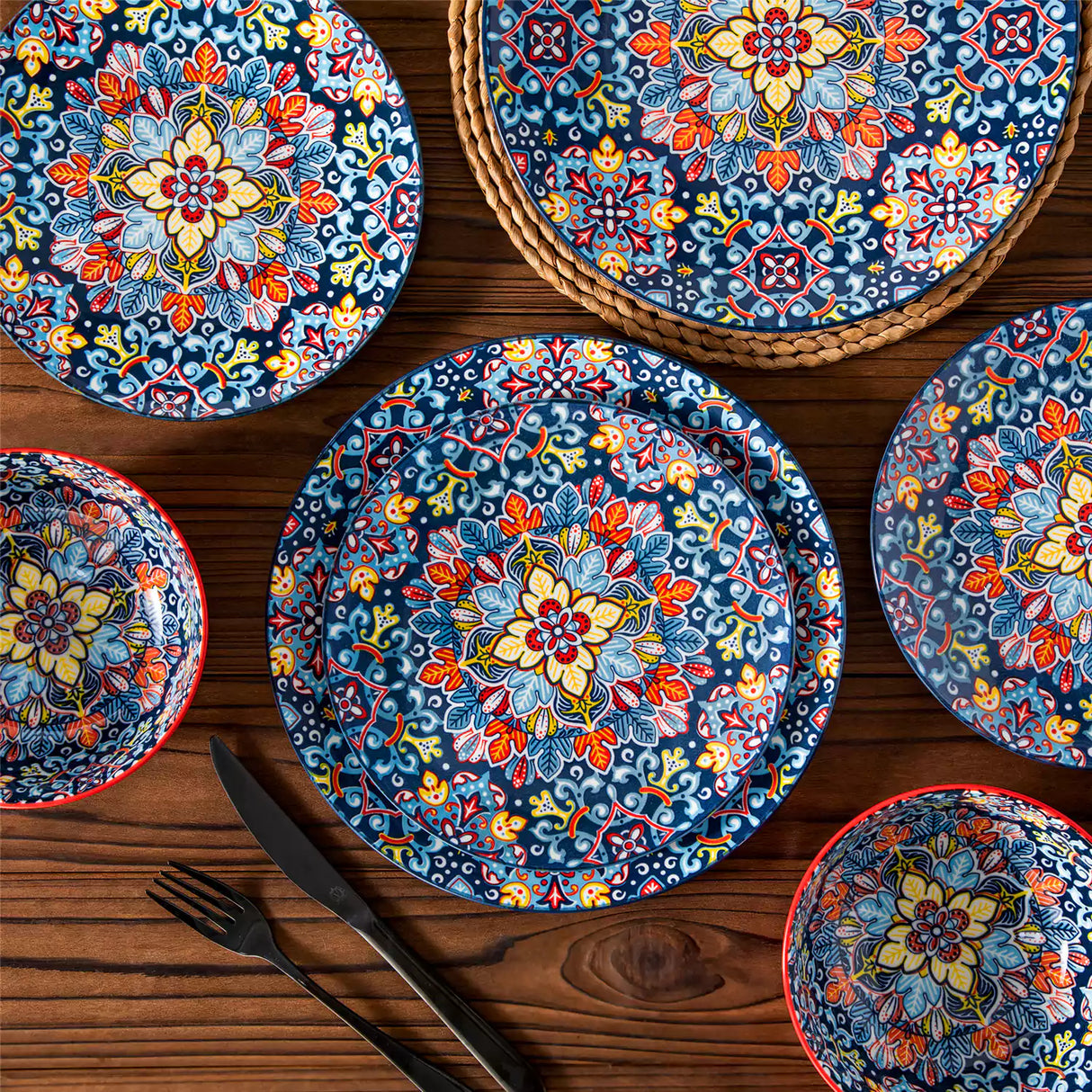 Simi 12 Piece Dinnerware Set with Front-Only Pattern