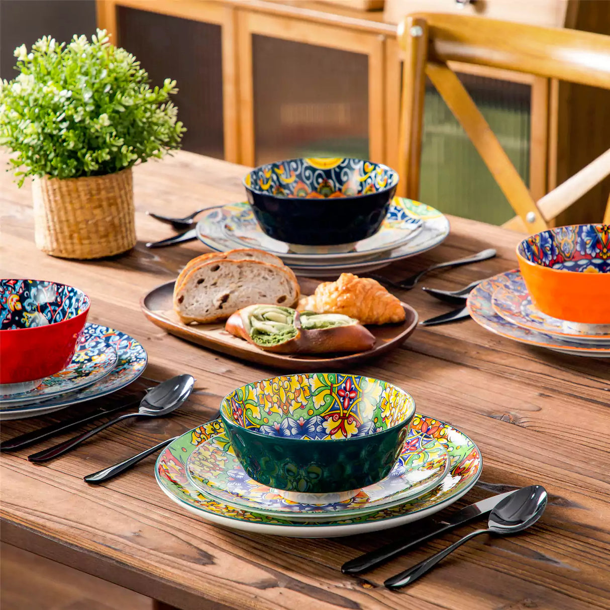 Simi 12 Piece Dinnerware Set with Front-Only Pattern