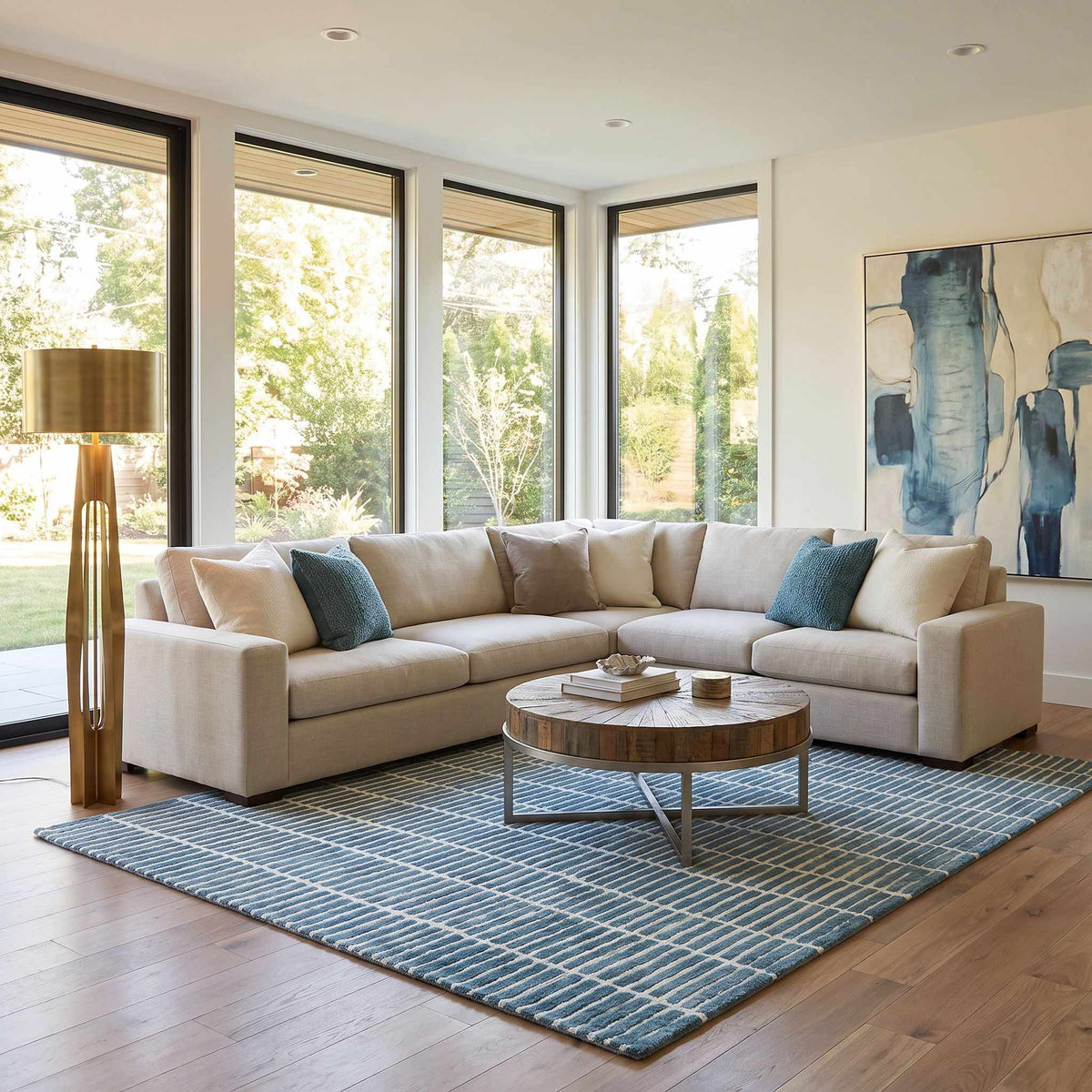 Finial Blue Wool Area Rug