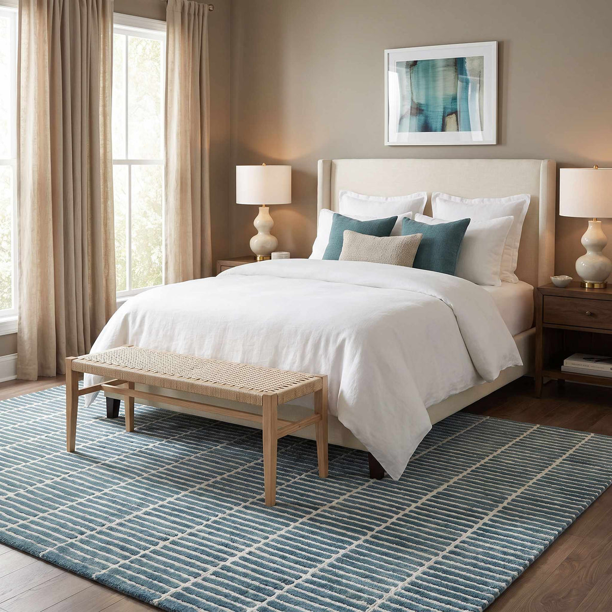 Finial Blue Wool Area Rug