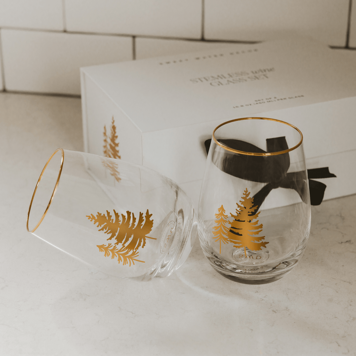 Trees Stemless Wine Glass - Boxed Set of 2
