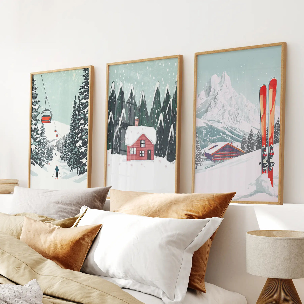 Ski Lifts, Cozy Cabin, and Snowy Peaks Wall Art