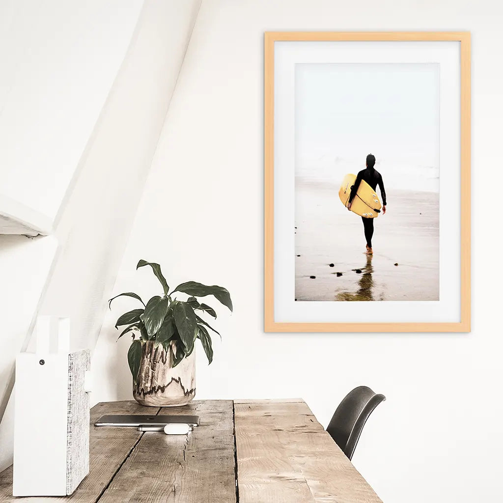 Yellow Surfboard Poster. Coastal Lifestyle Themed Print