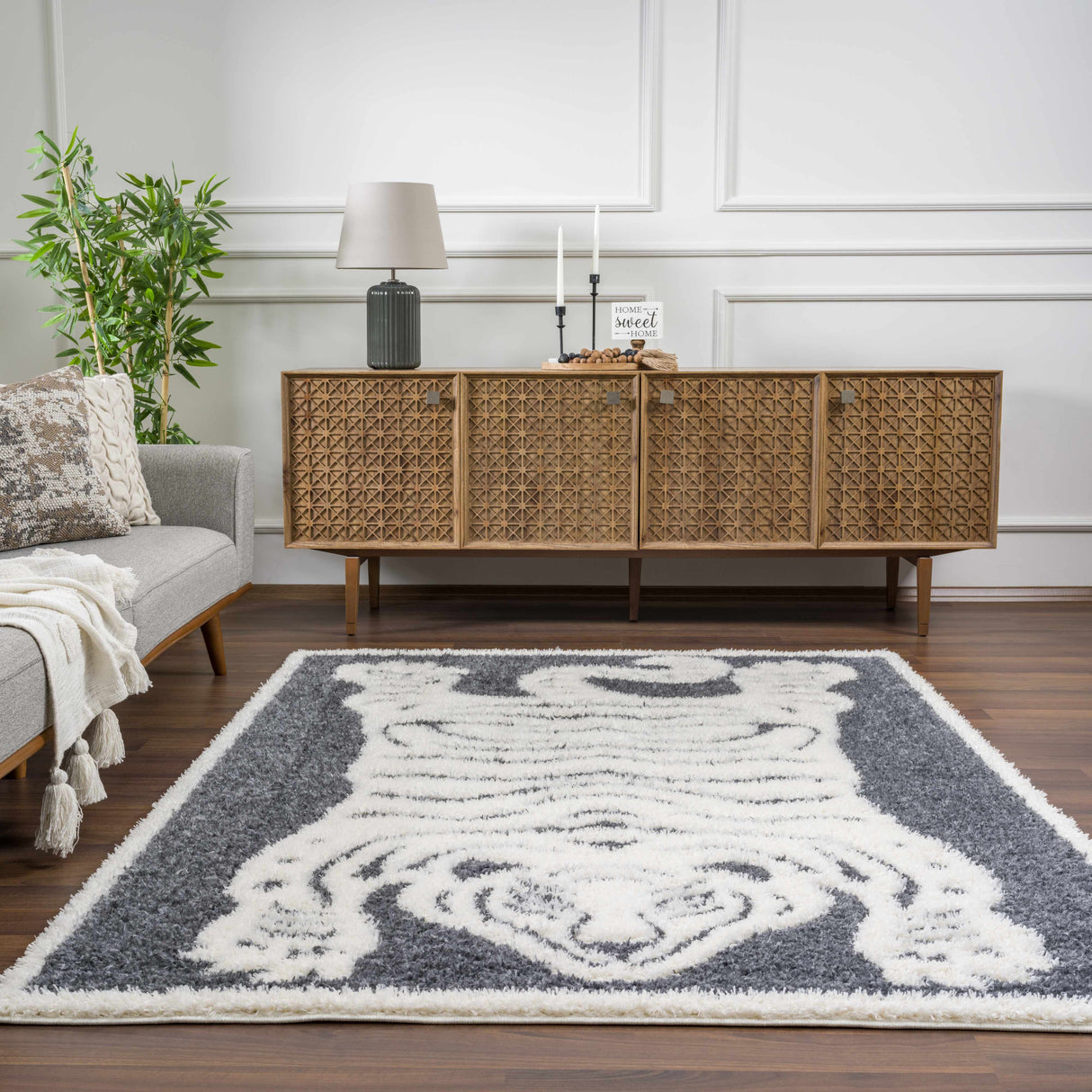 Zane Charcoal Tibetan Tiger Plush Rug
