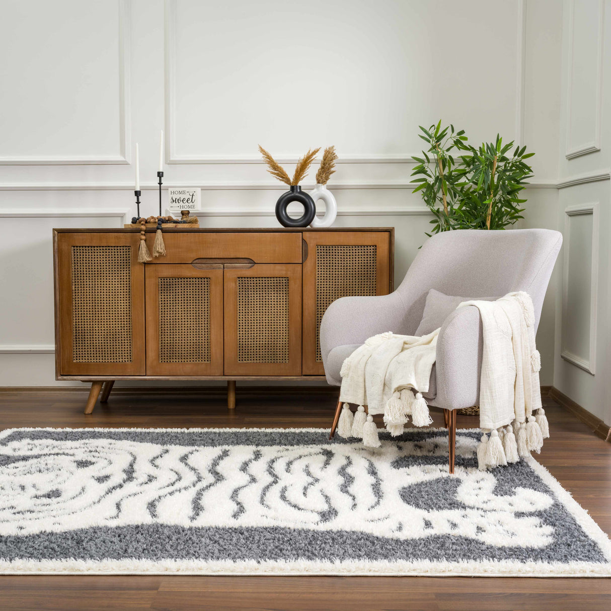 Zane Charcoal Tibetan Tiger Plush Rug