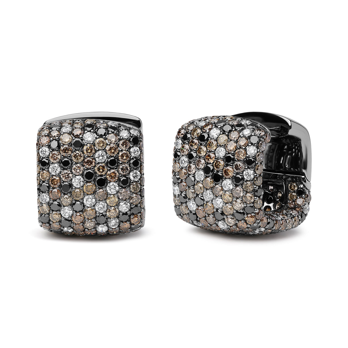 Black Rhodium Plated 18K White Gold 12 5/8 Cttw Multi Color Diamond Square Domed Huggie Hoop Earrings (Brown, Black, G-H Color, SI1-SI2 Clarity)