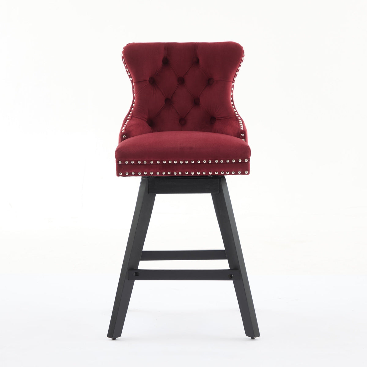 A&A Furniture Swivel Velvet Barstools with Button Tufted Decoration - view 2