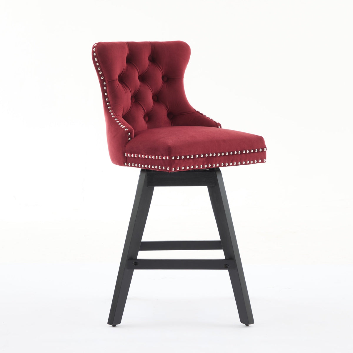 A&A Furniture Swivel Velvet Barstools with Button Tufted Decoration - view 4