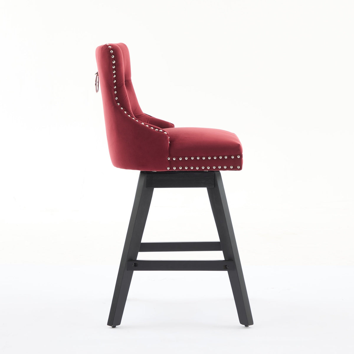 A&A Furniture Swivel Velvet Barstools with Button Tufted Decoration - view 6
