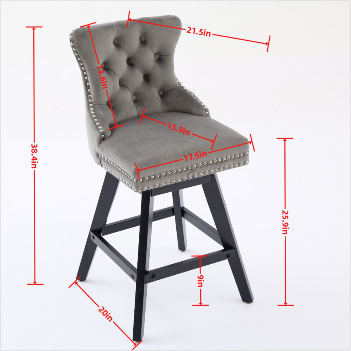 A&A Furniture Swivel Velvet Barstools with Button Tufted Decoration - view 9