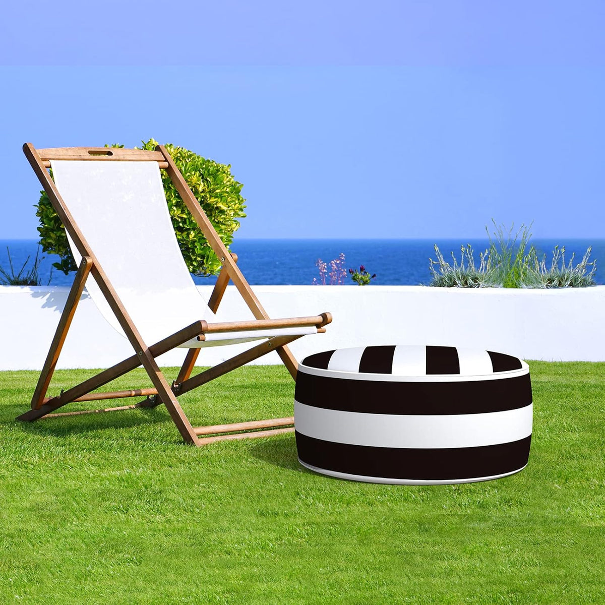 2 Pack Outdoor Inflatable Ottoman - Black/White Striped
