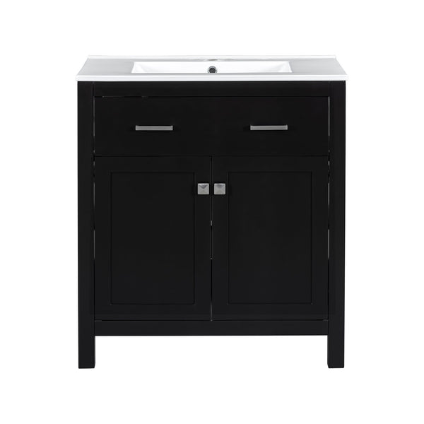 Bathroom Vanity With Ceramic Sink, Modern Single Bathroom Cabinet With 2 Doors And A Shelf, Soft Close Doors
