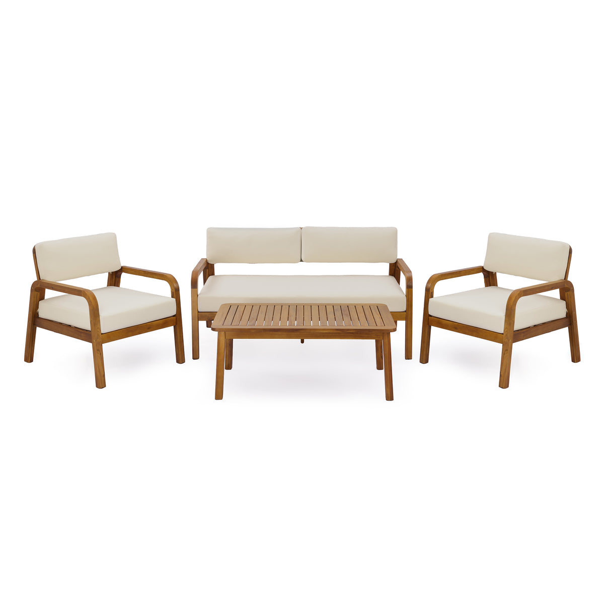 4-Pieces Outdoor Sofa Set with Cushions - Teak